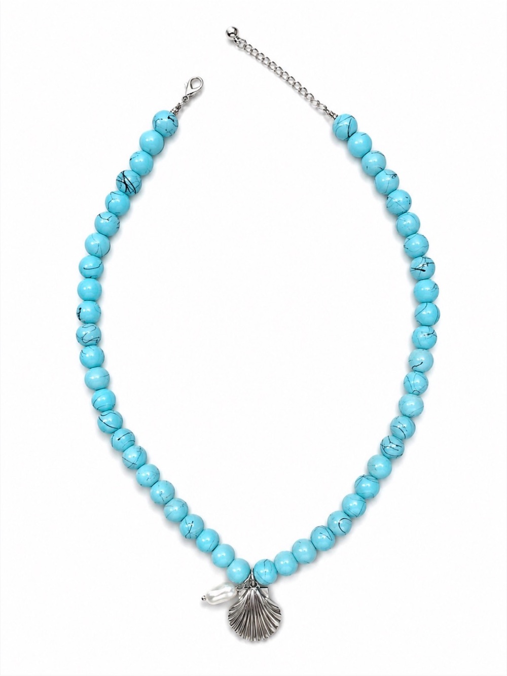 Turquoise Bead Shell Pendant Necklace